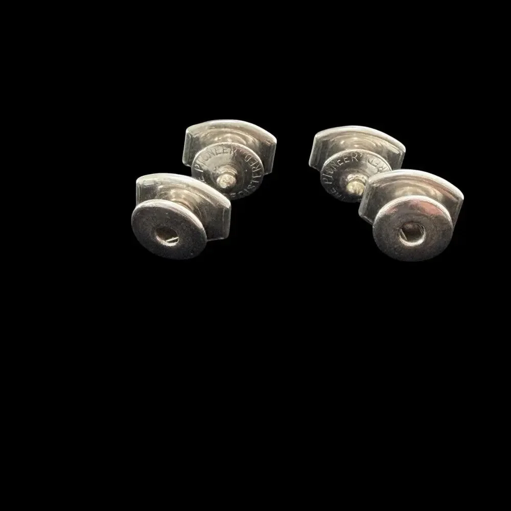 Vintage 1960s Pioneer Mother of Pearl Silver Tone Shield Snap Cufflinks Pair